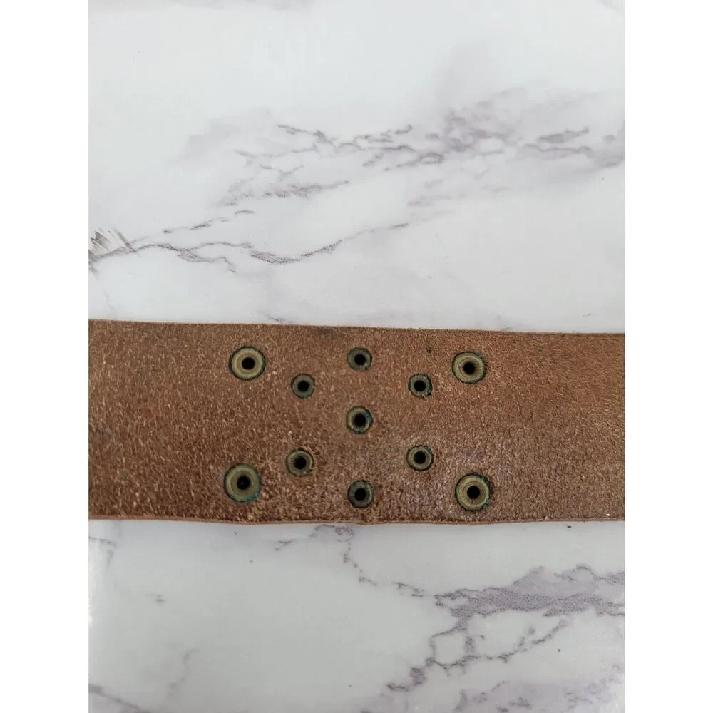 Calvin Klein Metallic Pink and Brown Leather Studded Belt with Brass Buckle